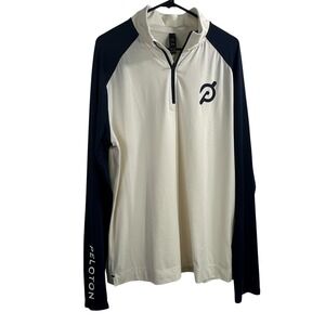 Rhone x Peloton Mens Large Color Block Vented Knit 1/4 Zip Pullover navy & Ivory